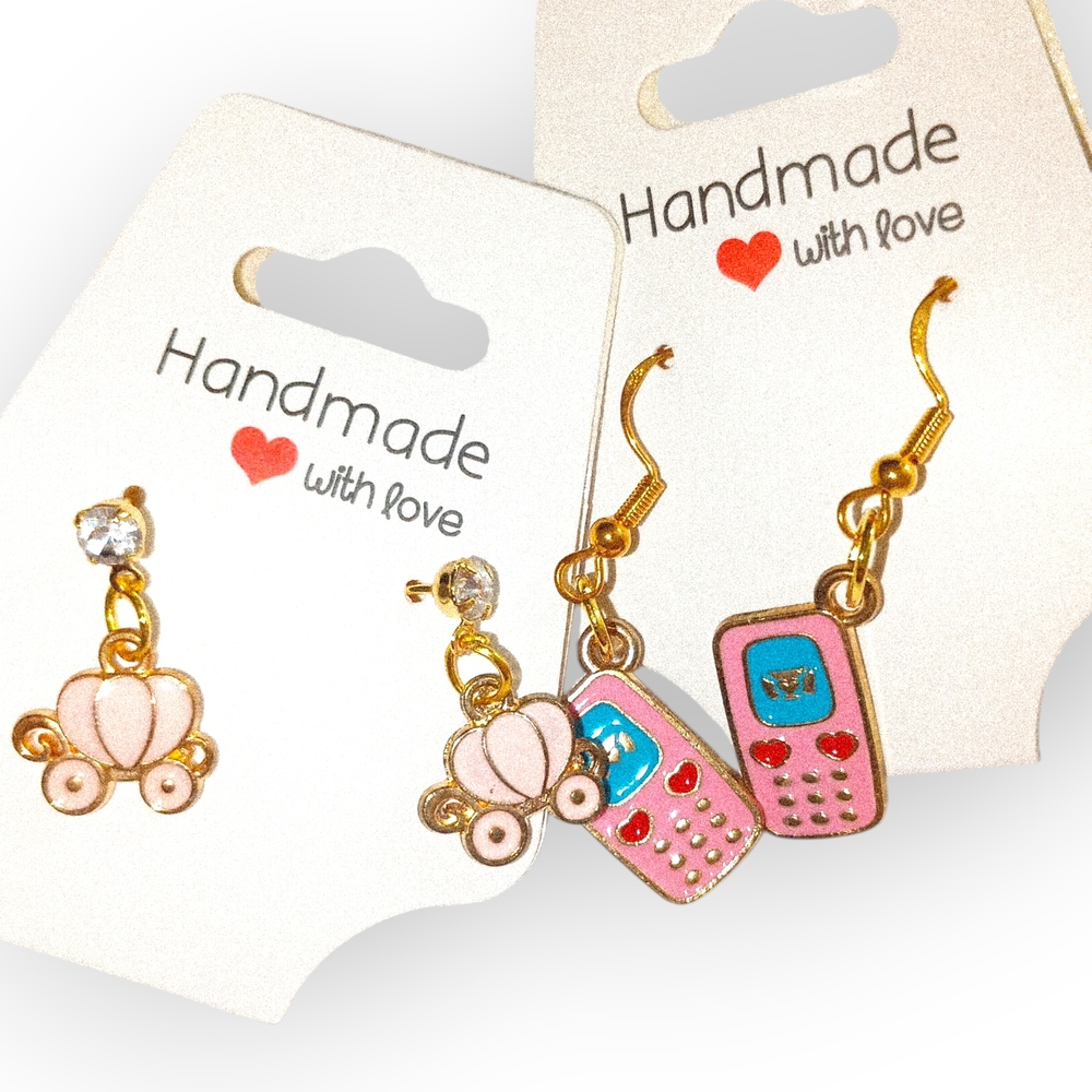 Handmade Pink and Gold Earrings Set